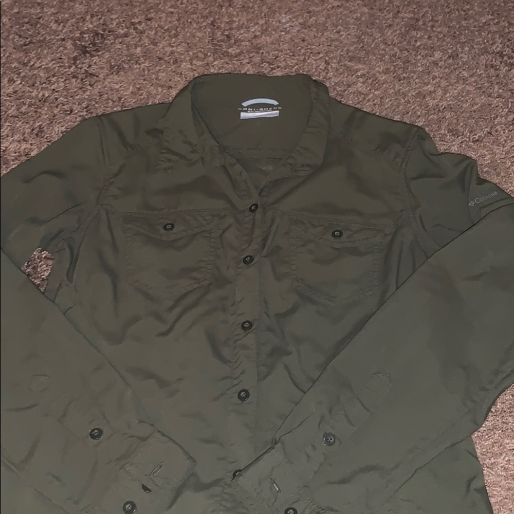 dark green sun protection button up